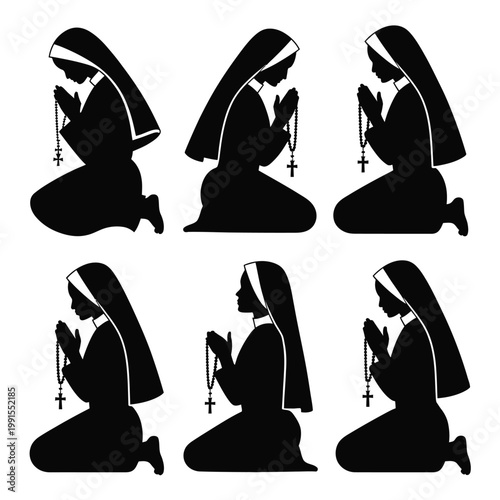 A serene illustration of nuns in prayerful contemplation together