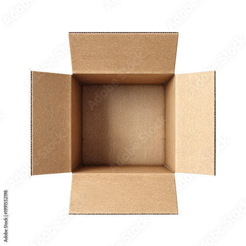 Professional Open Brown Cardboard Box Isolated PNG Top View Empty Container