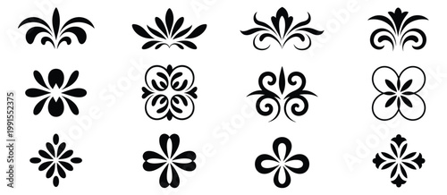 Slika na platnu Ornate, black design elements on white background, decorative vector set, elegan
