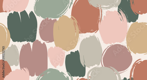 Colorful abstract art features various sized rounded brush strokes.