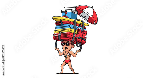 Man Carrying Excessive Luggage for Vacation Trip.