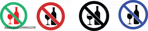 No alcohol drinks allowed vector illustration. prohibition sign for beverages.