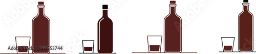 Alcoholic drink bottles and glasses vector illustration isolated on transparent.
