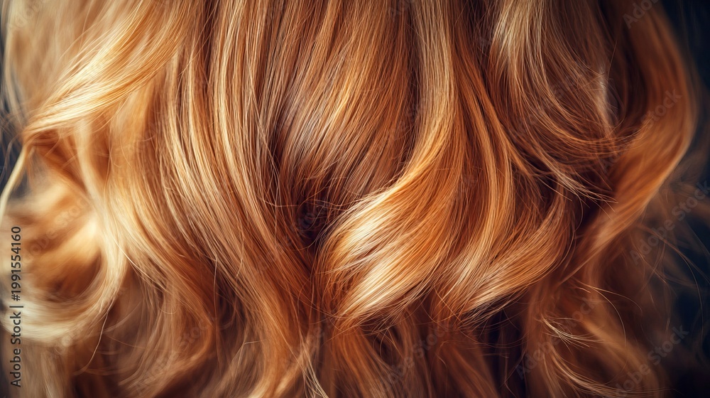 Fototapeta premium Golden Blonde Curly Hair Flowing Gracefully in Soft Waves, Adding Glamour and Volume to Style