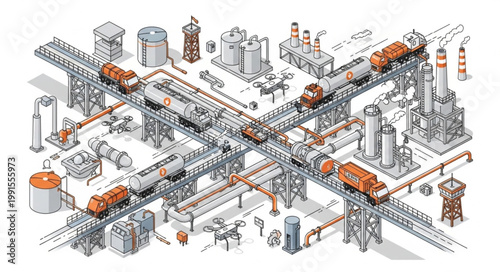 Isometric Cityscape Illustration with Buildings and Infrastructure.