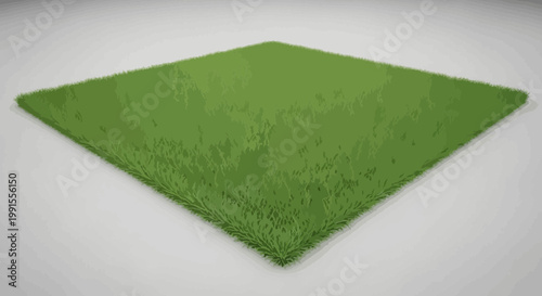 Cartoon-style grassy square surface with outlined edges hovering over grayscale topographic contour map pattern green color isometric view