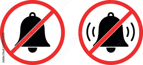 Prohibition sign no bells allowed two bell icons with red slash