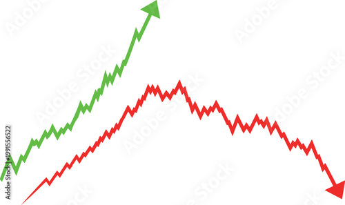 Financial chart comparison contrasting growth and decline trends