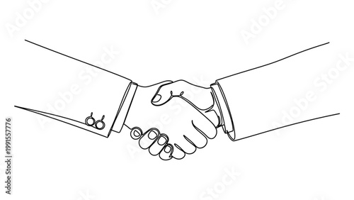 Close-up of two business people shaking hands in agreement. Continuous line style. Hand drawn. Line art. Vector design. illustration