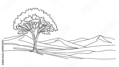 Single Tree Standing Tall in a Vast Landscape.