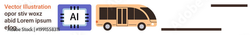 Autonomous technology, transportation solutions, artificial intelligence, future mobility, smart vehicles, innovation integration. AI chip beside an orange electric vehicle. Autonomous technology
