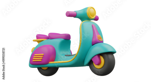 3D retro toy scooter with soft plastic texture and rounded shapes isolated on transparent background