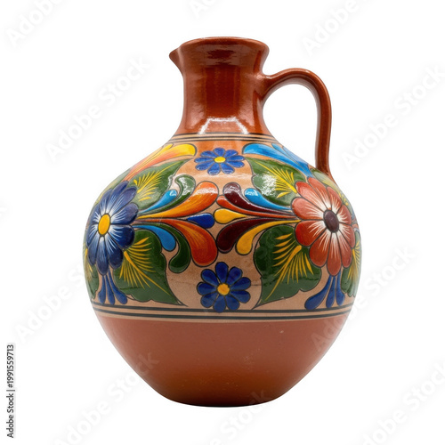 A beautifully crafted terracotta vase showcasing vibrant traditional ceramic artistry with intricate floral and geometric patterns