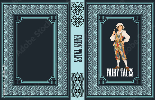 080-06-Decorative book cover featuring a harlequin character and ornate frames on a dark background