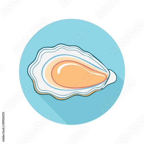 Flat icon of a single oyster on a blue background