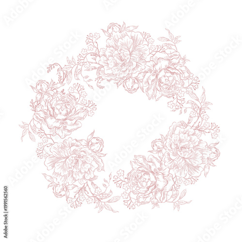 Elegant wedding wreath with flowers and leaves. Illustration