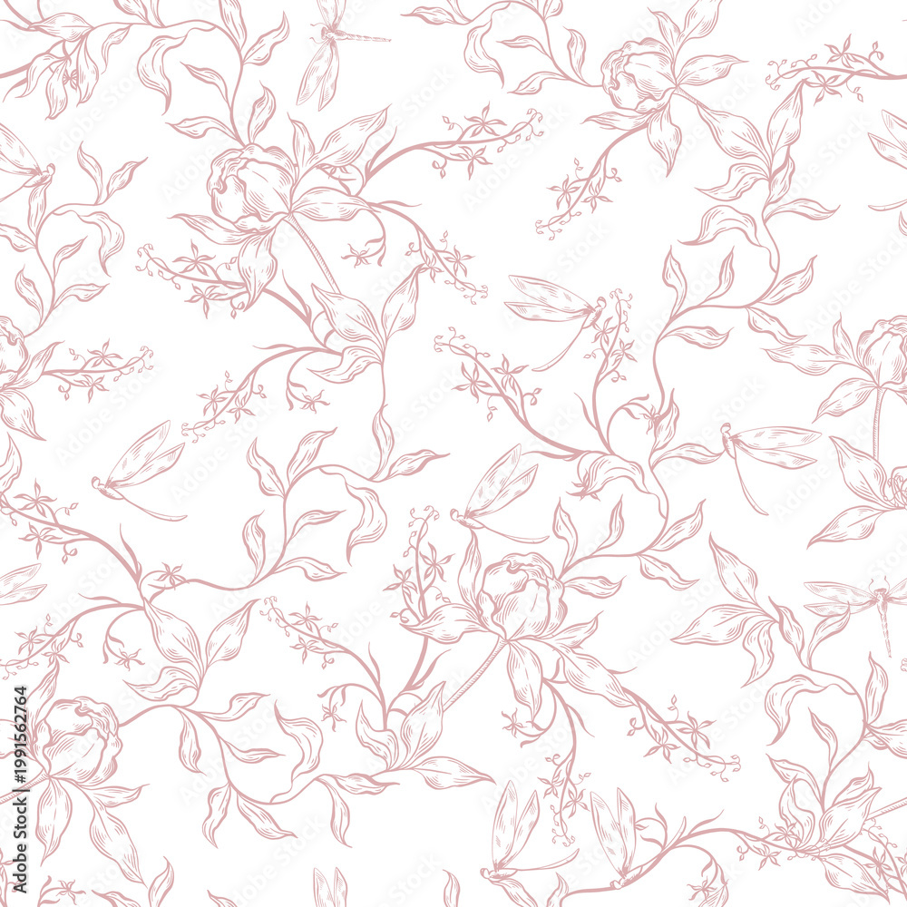 Fototapeta premium Beautiful wedding seamless pattern with flowers and leaves. Illustration