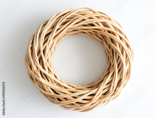 Natural Woven Willow Wreath Form on White Background Top View Craft Supplies