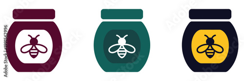 Colorful, bee jar shaped icon set, vector illustration, honey bees and nature concept, beekeeping symbols, sweet organic product design, flat vector graphics for packaging, branding, websites, and 