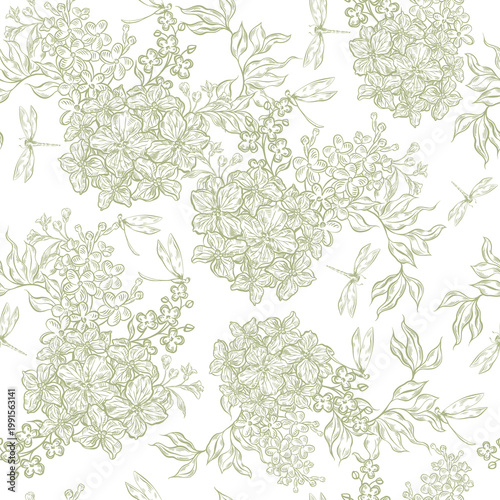 Beautiful wedding seamless pattern with flowers and leaves. Illustration