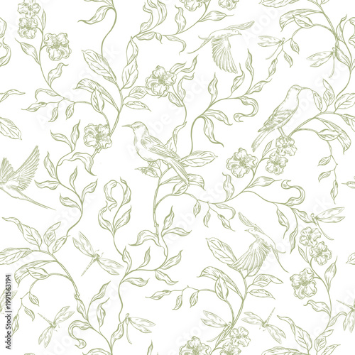 Beautiful wedding seamless pattern with flowers and leaves. Illustration