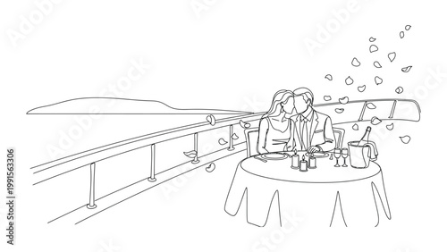 Romantic dinner for two on balcony.