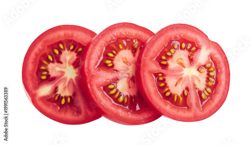 Fresh Red Tomato Slices on White Background