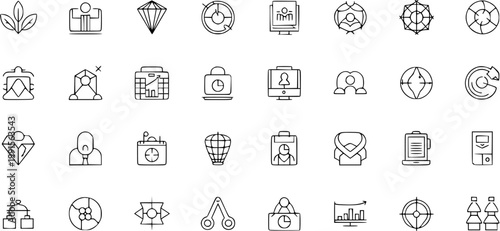 Business and Finance Icons: Line Art for Analytics, Growth, and Strategy