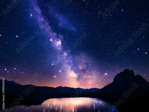 Milky Way Over Mountain Lake Reflection at Night Starry Sky