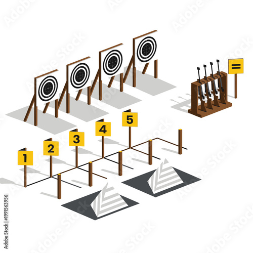 Archers compete in a tournament with targets and obstacles on the field
