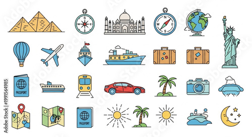 Travel and Vacation Icons Collection.