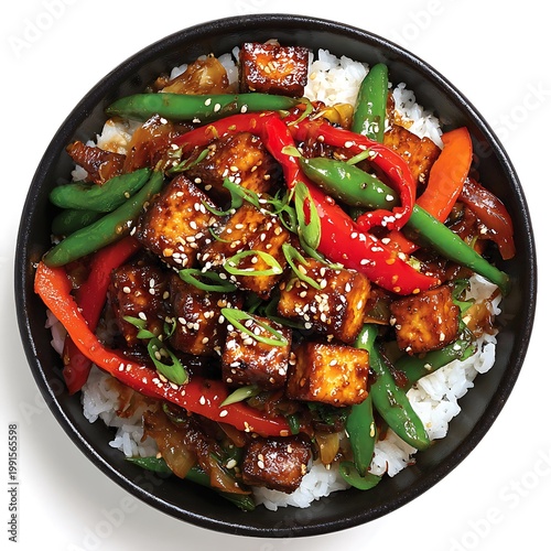 Teriyaki Tofu Stir-Fry isolated on with white background