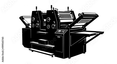 Industrial Offset Printing Press Machine Vector Silhouette