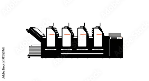 Industrial Offset Printing Press Machine Vector Silhouette