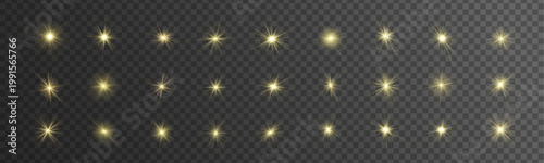 Canvastavla Png set star light with sun, radiant golden sunlight rays