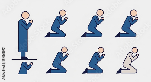 Muslims Praying in Different Poses and Styles.
