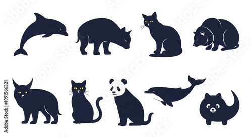 Collection of Silhouetted Animals and Felines.