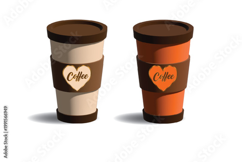 Chic dual takeaway coffee cup mockup with heart sleeve design.