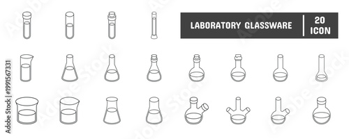 20 Laboratory Glassware Line Icon Illustration Set