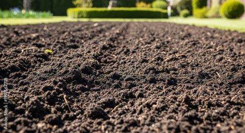 Freshly Tilled Dark Garden Soil Bed