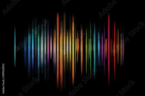 A vibrant equalizer display showcases a spectrum of colors against a dark background.