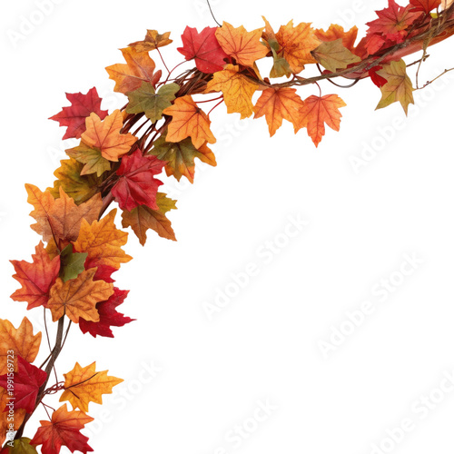 Captivating Thanksgiving Day garland adorned with vibrant leaves in rich autumn colors on a pristine white background