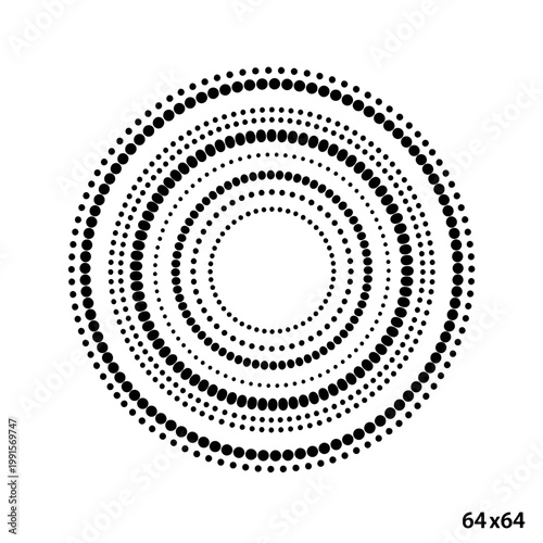 A circular pattern of black dots arranged in concentric circles on a white background