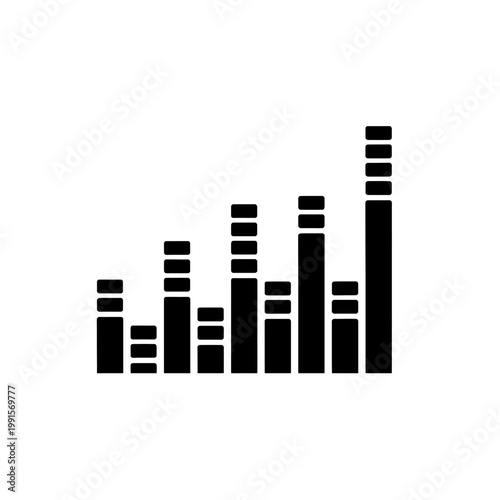 A graphic illustration of a sound wave equalizer in a simple black and white design
