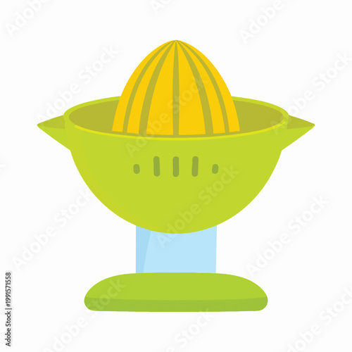 The lemon squeezer sits on a table indoors with citrus fruit.