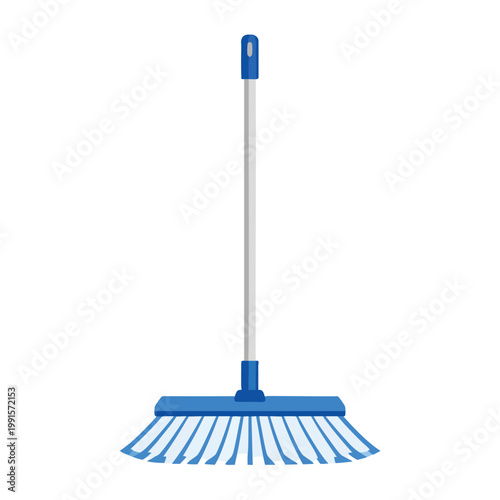 A blue pool skimmer with a white handle stands ready for cleaning.