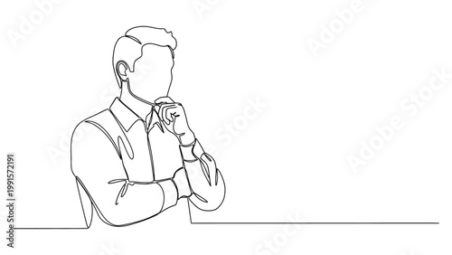Minimalist Line Art of a Man Deep in Thought.. Continuous line style. Hand drawn. Line art. Vector design. illustration
