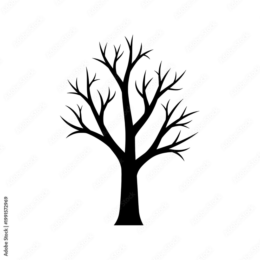 Obraz premium A simple black silhouette of a tree with many branches on a bright white background