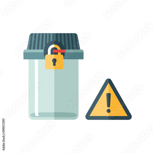 A locked container with a warning sign, representing security and potential danger