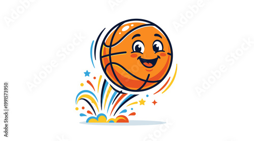 Smiling Basketball with Happy Cartoon Face.